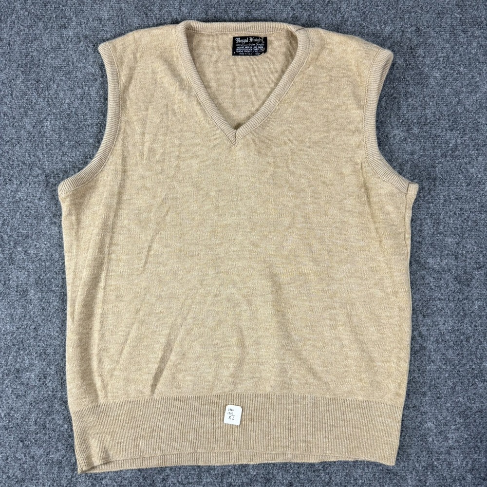 NWT Vintage Royal Knight Sweater Vest XL Tan Orlon Acrylic USA Made Deadstock